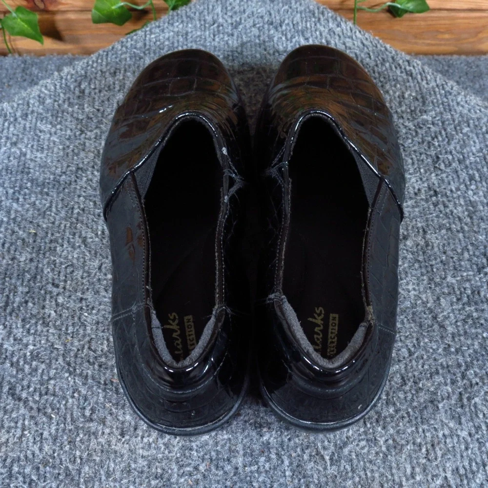 Clarks May Marigold Womens Loafer 6.5M Work Office Black Croc Patent Wedge Shoe